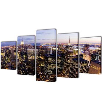 Set Decorativo De Lienzos Pared Nueva York Panorámica 200x100cm Vidaxl