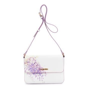 bolso de hombro con solapa en material efecto piel con estampado de macroflores wisteria