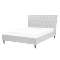 cama tapizada gris claro 140 x 200 cm con somier y cabecero acolchado saverne