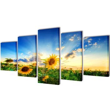 Set Decorativo De Lienzos Para La Pared Modelo Girasoles, 200 X 100 Cm Vidaxl