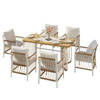 conjunto de jardin - hierro y poliester - beige marron y natural - 6 plazas