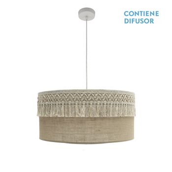 FABRILAMP Lampara Colgante Rustica Con Pantalla Acabado Beige Ekaterina