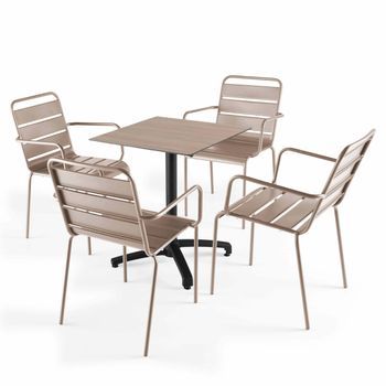 Mesa Reclinable 60x60 Cm Roble Claro Y 4 Sillones Metal Topo, Opéra - Oviala