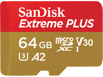 Tarjeta Micro SDXC - SanDisk Extreme® PLUS, 64 GB, Lectura hasta 200 MB/s, UHS-I, U3, C10, A2, V30, Multicolor