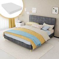 cama tapizada de 160x200 cm tela gris y metal