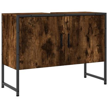 Armario Lavabo Baño | Mueble Baño Madera Ingeniería Roble Ahumado 80x33x60 Cm