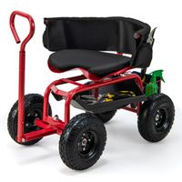 costway carrito de jardineria con asiento giratorio 360 altura ajustable 4 ruedas todoterreno almacenamiento para patio cesped carga 150kg rojo
