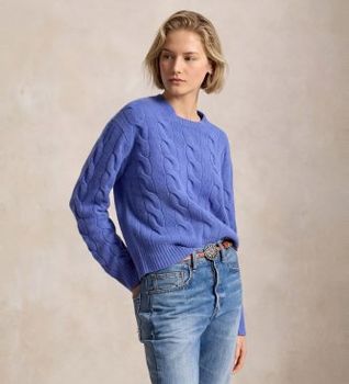 Polo Ralph Lauren para mujer. 211A91216012 Jersey de lana y cachemira azul (XXL), Casual, Manga larga