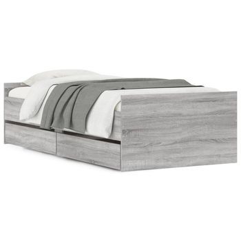 Cama Individual | Cama Para Adultos | Estructura De Cama Con Cajones Gris Sonoma 90x190 Cm