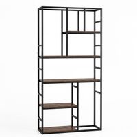 costway estanteria alta 180cm 5 niveles geometria moderna estructura metalica organizador sala oficina dormitorio negromarron rustico
