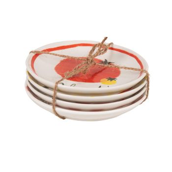 Set de 4 platos para tapas de cerámica blanco, verde, amarillo y rojo