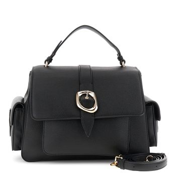 bolso de mano con solapa efecto piel granulada black taglia unica