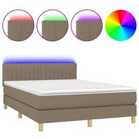 cama box spring colchon y luces led tela gris taupe 140x190 cm vidaxl
