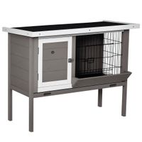 pawhut conejera exterior de madera elevada para conejos cobayas con techo asfaltico abatible comedero 91x46x71 cm gris   aosom espana