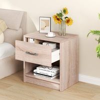 mesita de noche  mesilla de noche con 1 cajon mesa auxiliar con estante abierto compacta espacios pequenos natural