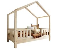 cama cabana 90x190 con barandillas y somier patas de 10 cm roxane madera