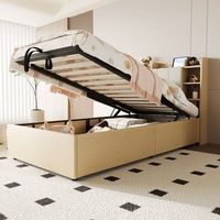 cama juvenil simple de madera con cabecero de almacenamiento y toma usb-c hidraulica 90x200 cm sin colchon