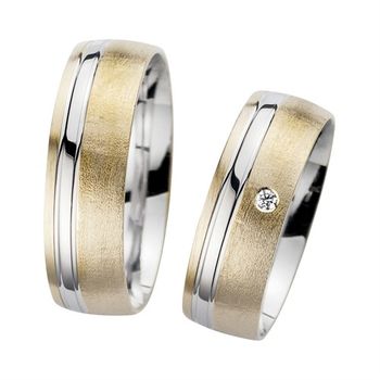 Alianzas oro amarillo y blanco con diamante ancho 6,5 mm