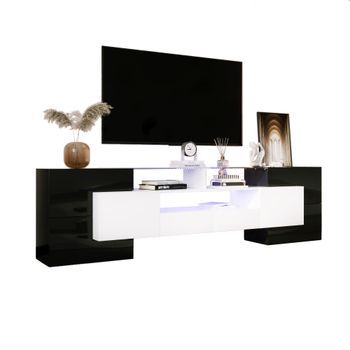 Mueble De Tv De 200 Cm Blanco Y Negro Con Iluminación Led Multicolor