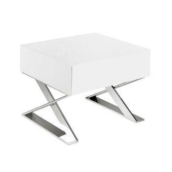 Mesita De Noche Madera Blanca Y Acero Cromado Angel Cerdá 7007 50x48x38