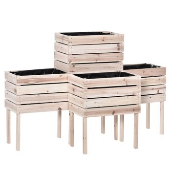 Outsunny Jardineras sobre pies adaptables cuadrados potagers Lote de 4, 50x30x60 cm Incluye insertos de riego y película protectora   Aosom España