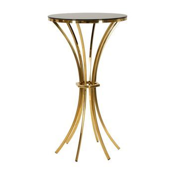 Mesa De Bar De Metal Dorado Y Negro Y Cristal (ø 60x108 Cm)