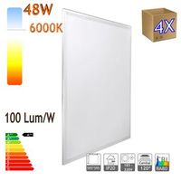 pack x4 panel led 60x60cm potencia 48w color blanco frio 6000k 3900 lumenes marco blanco para empotrar en falso techo driver incluido