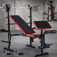 banco de musculacion multifuncional con soporte para barra plegable y carga de 300 kg