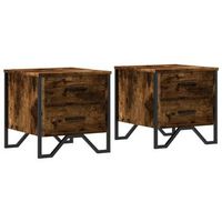 pack 2 uds mesitas de noche  mesilla de noche madera ingenieria roble ahumado 40x41x40 cm