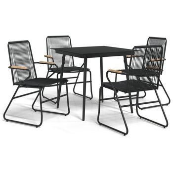 Conjunto Comedor Jardin 5 Uds | Mueble Jardin Mesa Y Sillas Ratán Pvc Negro