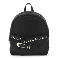 mochila efecto piel con pliegue frontal y hebilla black