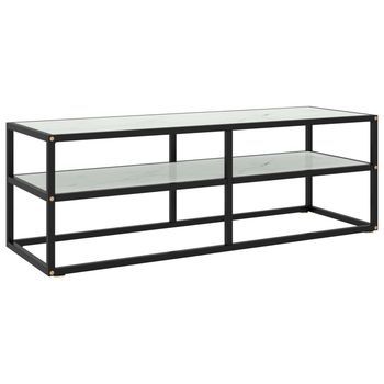 Mueble Para Tv Negro Con Vidrio De Mármol Blanco 120x40x40 Cm Vidaxl