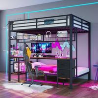 cama alta 90x200 y 140200 estructura de hierro cajones espacios de almacenamiento rejilla para colgar objetos escritorio con tira led de 7 colores puerto usb sin colchon negro