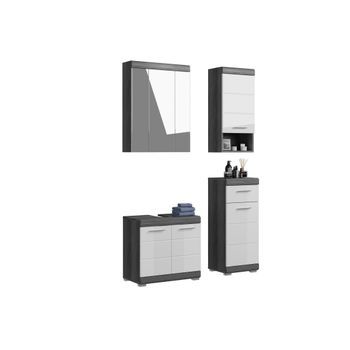 Conjunto De Baño Scott – Mueble Bajo Lavabo, Mueble De Almacenamiento Con Espejo Y 2 Medias Columnas – Gris Oscuro Y Blanco