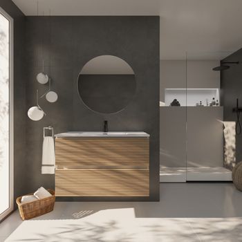 Conjunto De Baño Yinu | 100 Cm Blanco - Solomon | Dos Cajones | Lavabo Empotrado | Mueble Montado | No Incluye Espejo | Alday