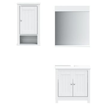Juego De Muebles De Baño | Armario De Baño Berg 3 Piezas Madera Maciza Pino Blanco