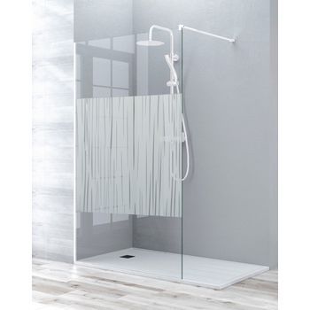 Mampara De Ducha Fijo Walk In | Vidrio Templado 8mm Antical | 195cm Altura | Blanco-serigrafía | 70-120cm | Serigrafía - 120 Cm (1 Fijo) - Blanco Mate
