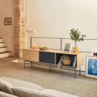 mueble de tv 2 cajones 1 puerta roble y gris antracita
