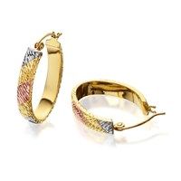9ct gold three colour diamond cut oval hoop earrings - 18mm - g4914