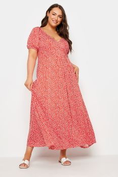 Yours Vestido Rojo Cruzado De Flores, Mujer Curvy Y Tallas Grandes, Yours