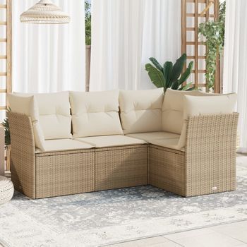 Conjunto De Sofás Jardín Con Cojines 4 Uds | Mueble Jardin Mesa Y Sillas Ratán Sintético Beige Cfw870424
