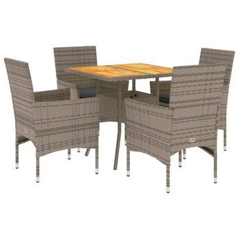Set De Comedor Jardín 5 Piezas | Mueble De Jardín Con Cojines Ratán Pe Acacia Gris