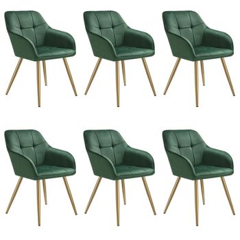 6 sillas de comedor, aterciopeladas, 58 x 62 x 82 cm, verde oscuro/oro