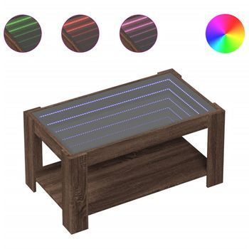 Mesa De Café - Mesa De Centro Y Led Madera Ingeniería Marrón Roble 93x53x45 Cm