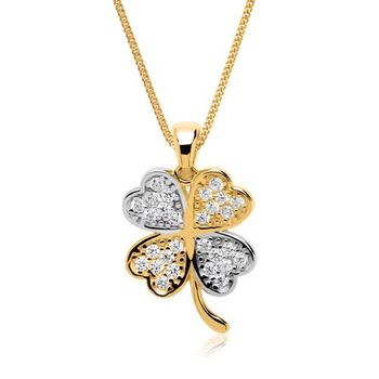 Cadena trébol de oro 8 quilates con circonita blanca