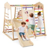 costway estructura para escalar 8 en 1 con tobogan columpio pared de escalada red de escalada escalera de cuerda 140 x 110 x 126 cm multicolor