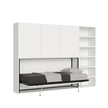Cama Abatible Individual Horizontal Kando Con Colchón Composición G Fresno Blanco