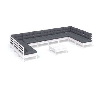 Muebles de jardín 11 pzas y cojines blanco madera maciza pino