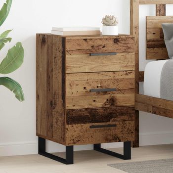 Mesita De Noche - Mueble Para Dormitorio - Madera Contrachapada - Madera Vieja (40x40x66cm)