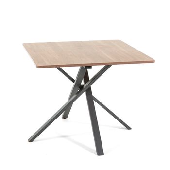 Mesa cuadrada 90x90 cm con patas de metal y tablero efecto madera